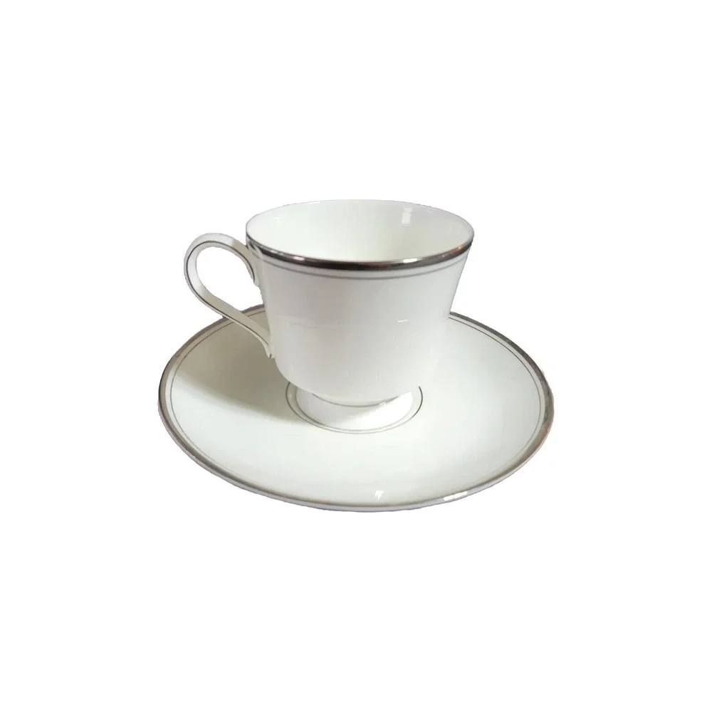 Mikasa Briarcliffe Cup & Saucer White & Silver Bone China Made In Japan Set of 4